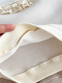 2 piezas Conjunto de sudadera de manga larga y pantalones con estampado floral y volantes lindo para niñas pequeñas, primavera otoño - Albaricoque - Ver 7