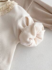 2 piezas Conjunto de sudadera de manga larga y pantalones con estampado floral y volantes lindo para niñas pequeñas, primavera otoño - Albaricoque - Ver 6