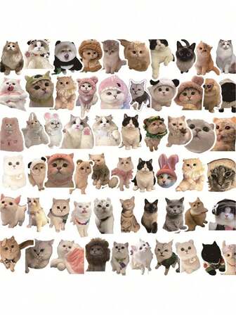 60 張可愛貓咪貼紙,非常適合 Diy 手機殼、筆記本、日記、行李箱、相簿裝飾等