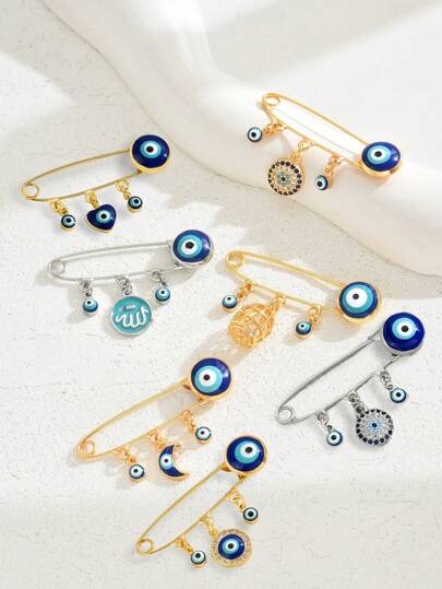One New Minimalist Elegant European And American Style Evil Eye And Flower Brooch Pin For Women, Suitable For Vacation, Dating And Casual Wear Valentines,Mom,Mother,Mother's Day,Gift