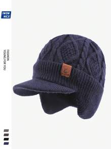 Winter Ear Warmer Thickened Lined Men Beanie Hat, Vintage Thick Faux Wool Knitted Baseball Cap With Brim For Women, Warm Knitted Hat With Brim And Ear Flaps For Outdoor Warmth, Best Holiday Gift For Dadwinter Hat