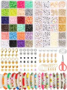 4800 pièces Kit de fabrication de bracelet en perles d'argile de polymère avec 48 couleurs, comprenant des pendentifs DIY, pour des cadeaux d'artisanat et la création de bijoux DIY