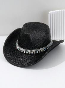 1 Peça Chapéu Cowboy Sólido com Laser, Decoração Brilhante de Strass, Estilo Goth de Rua, Ciberpunk Neon, Estilo Y2K, Moda e Elegante, Cor Brilhante e Vibrante para Primavera/Verão, Moda de Luxo, Adequado para Festa, Festival de Música, Piquenique, Eventos de Tema Oeste, Dia dos Namorados