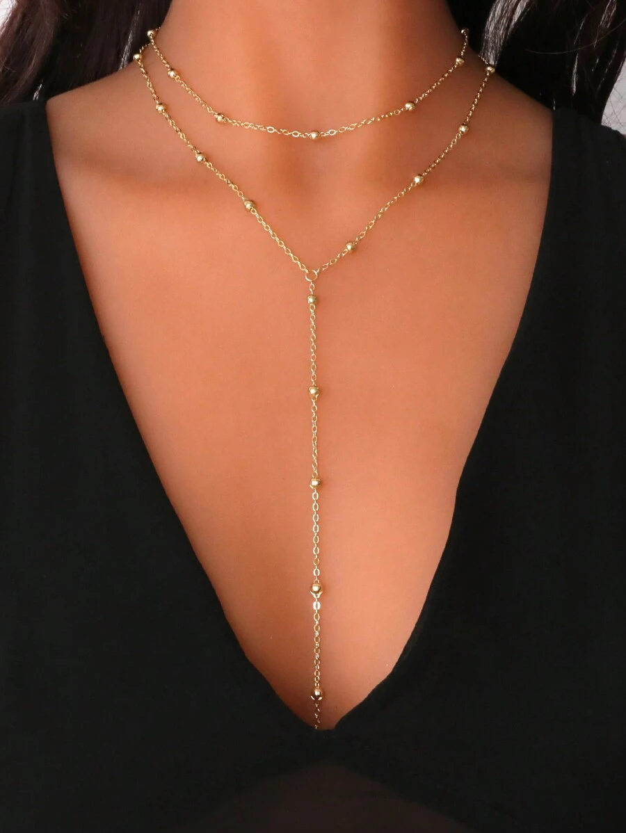 Dây chuyền chữ Y đính hạt đơn giản cá nhân hóa - Vàng - Xem 1