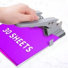 Máy Đục Lỗ Giấy 2 Lỗ Máy Đục Lỗ Binder Daily Folder Di Động Cho Học Sinh Văn Phòng Có Khóa Đựng 30 Tờ Giấy - Xám - Xem 3