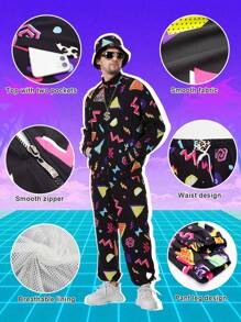A Top And Pants (Without Hat) 70/80/90s Vintage Disco Costume Halloween Costume Cosplay Party Stage Performance Costume - 黑色 - 查看 4