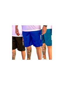 Bermuda Shorts Driy-Fit Plain Windbreaker Men's With Pocket Walking Gym Sports Casual - Màu xanh lam - Xem 2