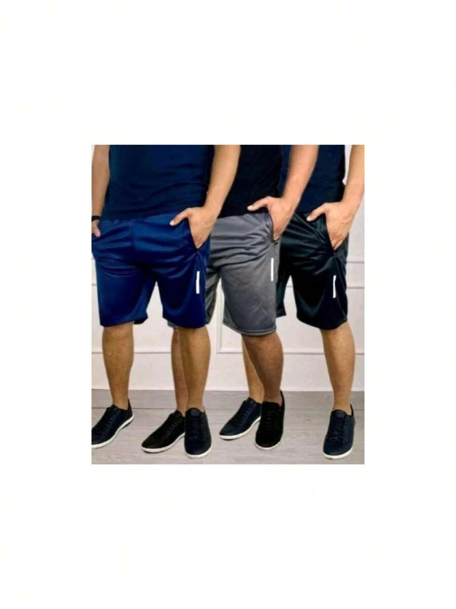 Bermuda Shorts Driy-Fit Plain Windbreaker Men's With Pocket Walking Gym Sports Casual - Màu xanh lam - Xem 1