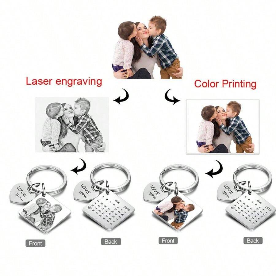 1 件个性化定制彩色印刷和激光雕刻男士日历钥匙扣、雕刻日历钥匙扣、特殊日期日历钥匙扣、情侣个性化钥匙扣、丈夫周年纪念礼物、父亲节礼物 - 雷射雕刻黑白圖片 - 查看 1