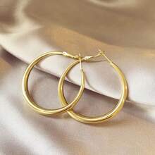 1 Pair Iron Round Hoop Earrings Suitable For Women's Daily Wear