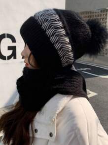 1 pieza Conjunto de gorro de punto y bufanda, cuello cálido y suave de invierno, adecuado para diario, trabajo, exteriores, regalo de pareja para vacaciones - Multicolor - Ver 3