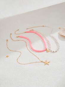 软粘土串珠海星和贝壳吊坠项链，时尚优雅的度假风格女士颈链 - 項鍊 - 查看 11