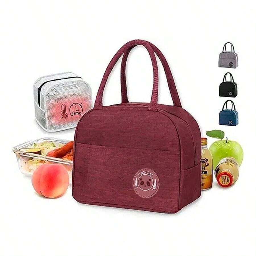 Insulated Lunch Bag Food Bag For School And Work Portable Lunch Box Anti-Odor Cute Design - 中紫紅色 - 查看 1