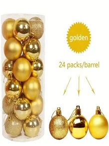 24 piezas/Caja Bolas de Navidad Mini de 4 cm/2.9 cm, Adornos colgantes a prueba de roturas para Navidad, cumpleaños, San Valentín, fiesta de bodas, hogar, oficina, exterior, árbol de Navidad, crear ambiente navideño, regalo de Navidad