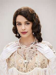 20年代复古长棕色假发，适合女性，1920年代复古波浪卷发合成假发，适合女性角色扮演、万圣节派对 - 棕色 - 查看 2