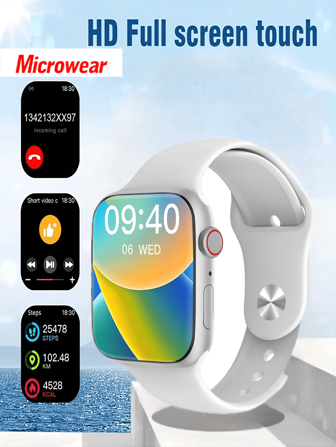 Microwear Smart Watch 2.07" Touch Screen Smartwatch For Men And Women Compatible With Android And IOS Phones ,Heart Rate Monitor, Blood Oxygen Tracking, Sleep Monitor, IP68 Waterproof Fitness Tracker,Silver