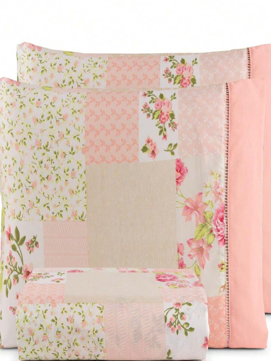 KING SHEET SET 400 THREADLINES SOFT MICROPERCALE 3 PIECES PRINTED - 珊瑚粉 - 查看 1
