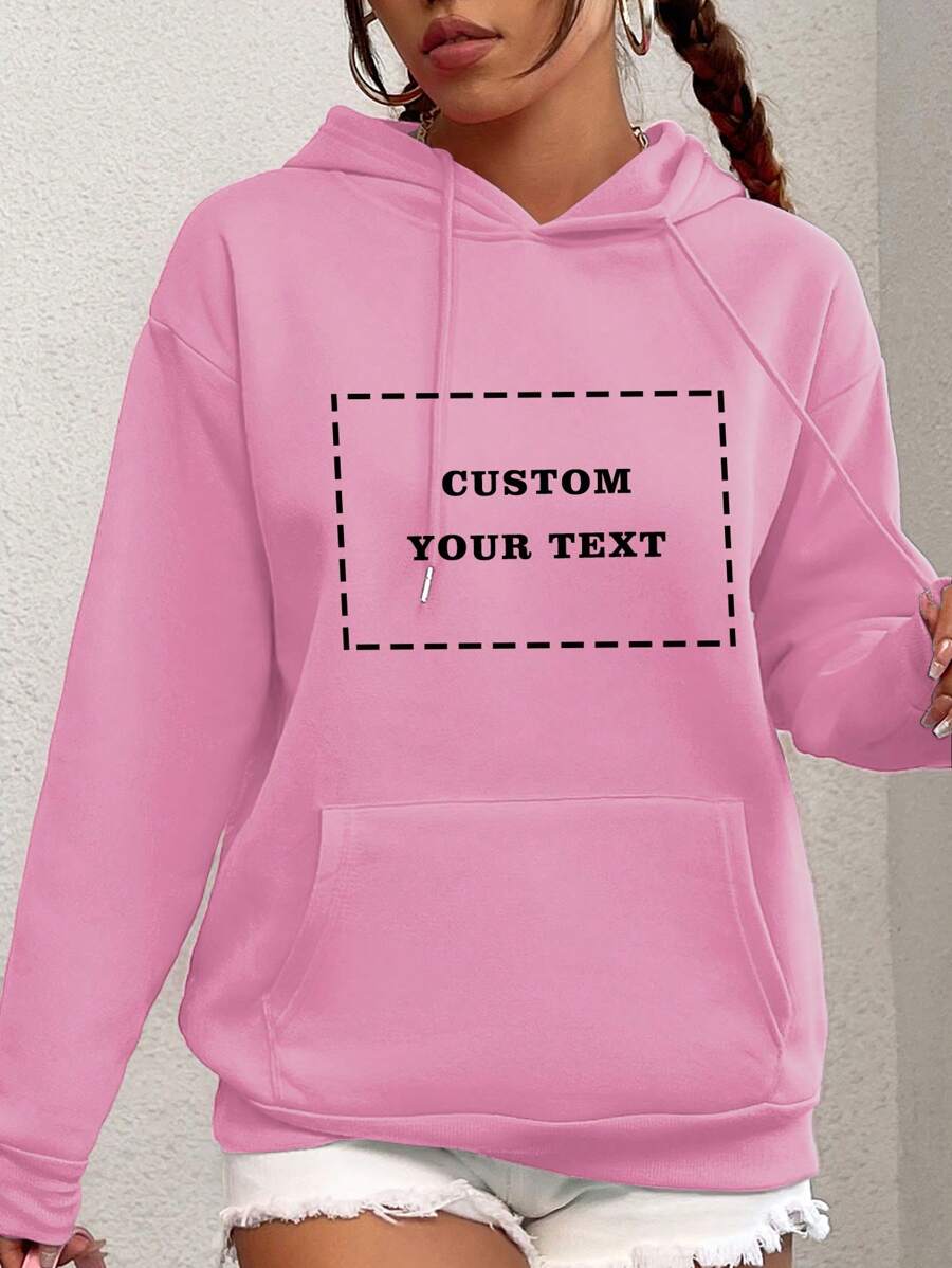 Custom Text Women's Hooded Sweatshirt - Personalize Add Your Own Text/Name To Design Your Personalized Printed Sweatshirt, Women Tops ,Fall Tops ,Pink Top,Custom Top,Custom Sweatshirt,Winter Clothes,Personalized Text, Long Sleeve - Baby Pink - View 1