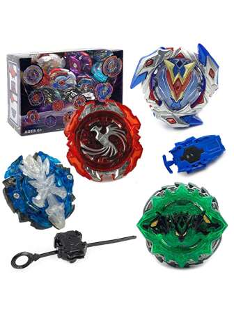 Battling Tops Starter Set - 4pcs Spinning Tops + 2pcs Launchers + Stickers, Battling Game With Display Box (For Reference Only)