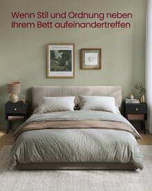 VASAGLE Nachttisch, Beistelltisch mit Schublade und offener Ablage, Holzbeine, Couchtisch für Wohnzimmer, Schlafzimmer, Sofa - Schwarz - Übersicht 5