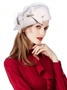 HIMESPORT Mũ nồi đan có nơ voan cho tiệc cưới cô dâu trang trọng, mũ hộp đựng thuốc cho phụ nữ, mũ tiệc dành cho phụ nữ, mũ Kentucky - màu đặc - Xem 16