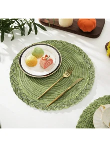 Tấm lót bàn tròn dệt, Tấm lót bàn có thể giặt được, Tấm lót ly, Tấm viền móc, Trang trí bàn ăn, Thích hợp cho gia đình, đám cưới, tiệc tùng - màu xanh lá - Xem 8