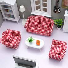1:12 Dollhouse Miniature Living Room Furniture Set - 3pcs White Fabric Sofa With 4 Pillows, Doll House Sofa, Micro Scenery Decor, Reclining Loveseat, White Decorative, Doll Furniture, Cute Small Sofa, Exquisite Small Sofa Pendant, Miniature Toy Furniture, Suitable As A Gift