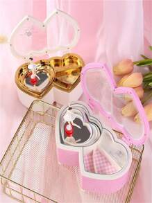 1pc Fashion Heart Shaped Music Box, Double Heart Design Home Decor, Contains Rotating Ballerina Dancer, Hand Crank Acrylic Musical Figurine, Romantic Metal Clockwork, Home Decor Accessory, Romantic Gift For Couples, Birthday, Valentine's Day, Party Valentine's Day Birthday Gifts Graduation