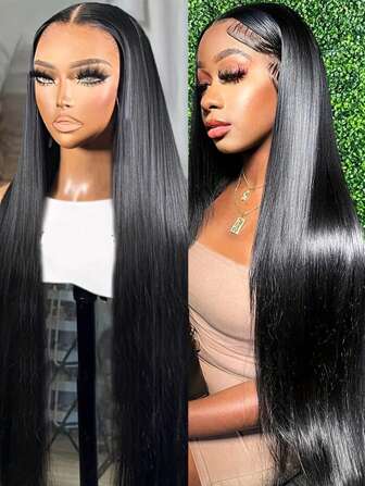 32 英寸直发蕾丝前假发 人发假发 预拔 13x4 直发人发假发 女士人发假发 直发前部假发 人发蕾丝前假发