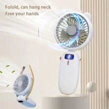 Un ventilateur manuel pliable avec cordon de suspension, beige. Mini ventilateur portatif à batterie rechargeable, ventilateur de bureau personnel puissant à 3 vitesses. Convient pour femme, homme, maison, bureau, maquillage, extérieur, voyage. - Multicolore - Voir 9