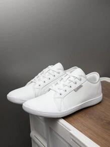 （适合宽/胖脚）男士时尚宽头系带黑色平底简约赤脚鞋，百搭户外宽版运动休闲商务正装鞋 - 白色 - 查看 4