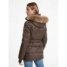 Michael Kors Michael_kors | Faux Fur Trim Quilted Belted Puffer Jacket - 巧克力 - 查看 2