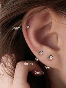 2-6 Pieces Set Of Stainless Steel Bean-Shaped Earrings For Women, Simple 18K Gold-Plated Ball-Shaped Earrings For Boys, 3/4/5 Mm Set, Suitable For Women With Pierced Ears.