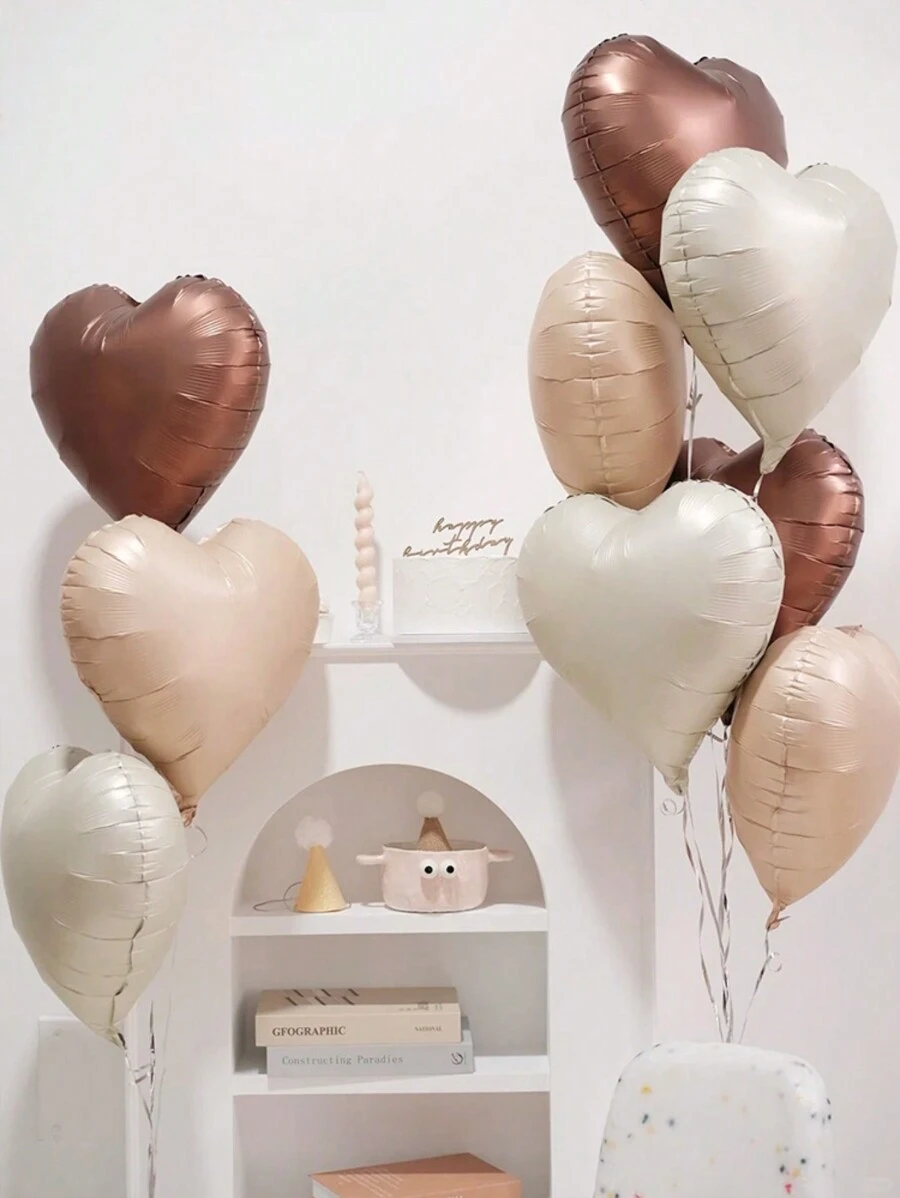 10 件/套 18 英寸塑料气球，现代心形装饰气球，适合派对、圣诞节 - 咖啡棕 - 查看 1