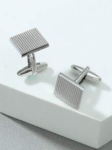 1 par de gemelos de cobre sencillo con diseño de la bandera británica, accesorio versátil para hombres - Plateado - Ver 3