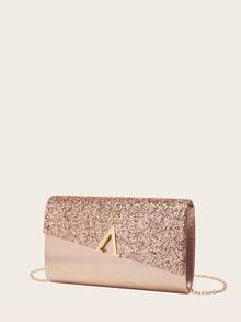 女士亮片闪光晚宴手拿包信封手提包婚礼派对新娘钱包 - 香檳色 - 查看 6