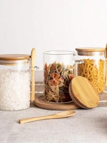 White Sugar Jar, Glass Canister For Kitchen Use, Airtight Seal Jar For Sugar, Tea Leaves, Herbs, Spices, Flour Storage, Transparent Pantry Food Container With Lid