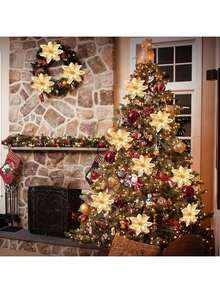 圣诞一品红人造花装饰 5.5 英寸圣诞树花环花环装饰 5 件闪光花饰装饰 适用于圣诞节新年婚礼派对装饰品、圣诞装饰、圣诞节、房间装饰、厨房、圣诞树 - 彩色 - 查看 8