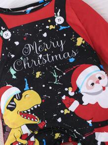 Baby Boy Long Sleeve Cute Santa Claus & Dinosaur Print Fake Suspenders Jumpsuit, Christmas Holiday - Multicolor - View 4