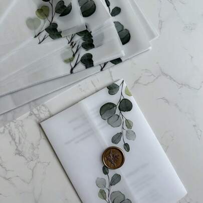 20 piezas de papel de seda de eucalipto adecuado para una invitación de boda de 5 x 7 pulgadas, chaqueta de invitación de papel de seda DIY, tapa de invitación de papel de seda personalizada como regalo de cumpleaños, graduación, decoraciones de fiesta de soltera