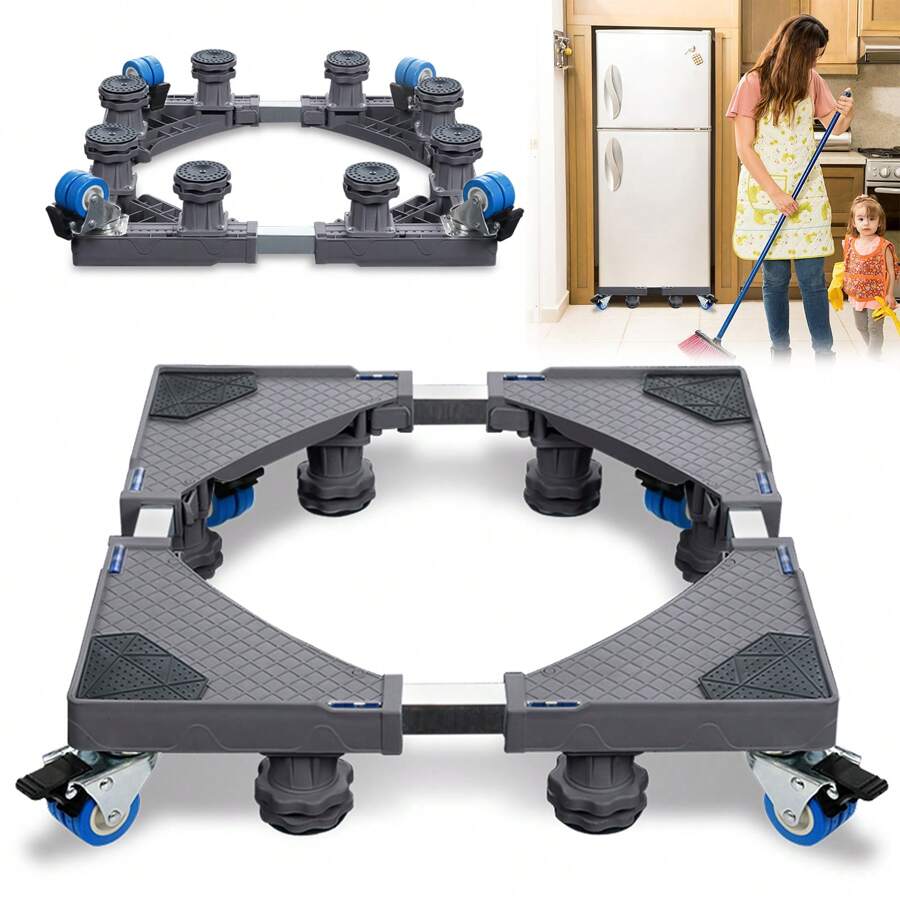 VA-Cerulean Washing Machine Base Gray Adjustable Washing Machine Base With Non-Slip Shock Absorption Function For Dryer Freezer Washing Machine Refrigerator 4 Feet / 8 Feet With Wheels - 8 Feet With Wheels - View 1
