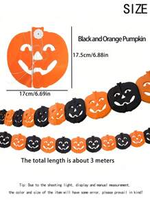 1 套万圣节南瓜挂花环，黑白黄鬼节场景装饰，南瓜蝙蝠海盗骷髅纸花环，适合主题派对和家居装饰秋季、圣诞节 - 彩色 - 查看 3