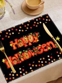 1pc Halloween Table Mat Pumpkin Design Placemat, Holiday Restaurant Decoration Heat Insulation Pad