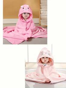 2pcs Baby Bath Towel Set, Unisex Animal Face Hooded Baby Cape, Soft Coral Fleece Cartoon Bathing Accessory For Infants, All Seasons Usage