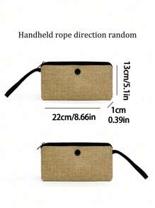 2pcs Set: Italian Milan Style Jute Tote Bag & Mini Coin Purse, Lightweight Shopping Bag - Khaki - View 8