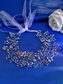1pc Wide Edge Elegant Bridal Pearl & Crystal Rhinestone Handmade Waist Belt, For Wedding Party Ball Gowns
