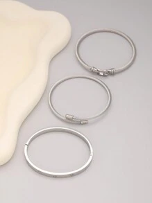 3pcs Luxury Stainless Steel & Cubic Zirconia Bracelet Set, Daily Wear For Women