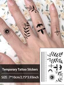 1 件花卉植物图腾临时纹身简单防水防汗一次性纹身贴纸适用于女性手臂、腰部、胸部、腿部、腹部、颈部、手部、手指、背部现代人体艺术 - 黑色 - 查看 2