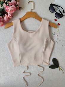 Women's Cropped Top In Dun Fabric With Padding - Màu be - Xem 1