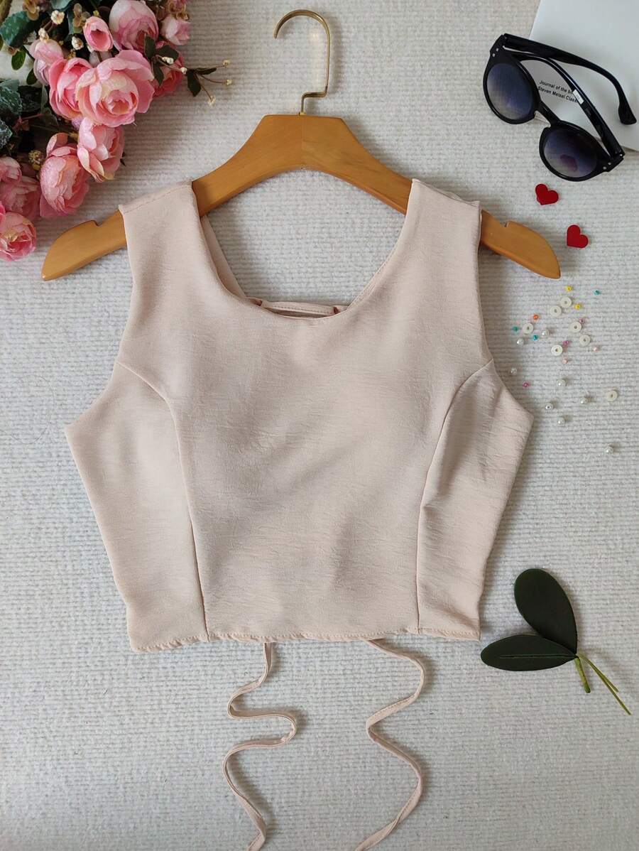 Women's Cropped Top In Dun Fabric With Padding - Màu be - Xem 1